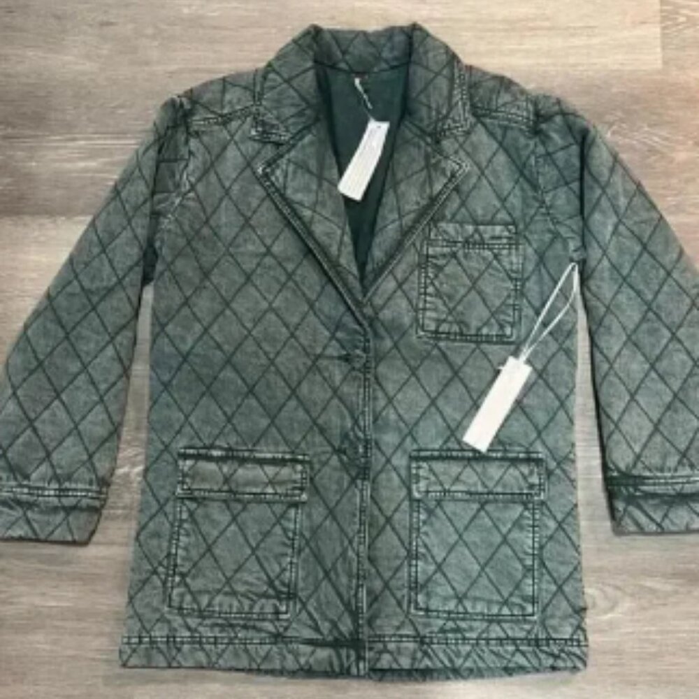 NWT Young Fabulous & Broke Walker Quilted Jacket Mineral Green Denim Coat Medium